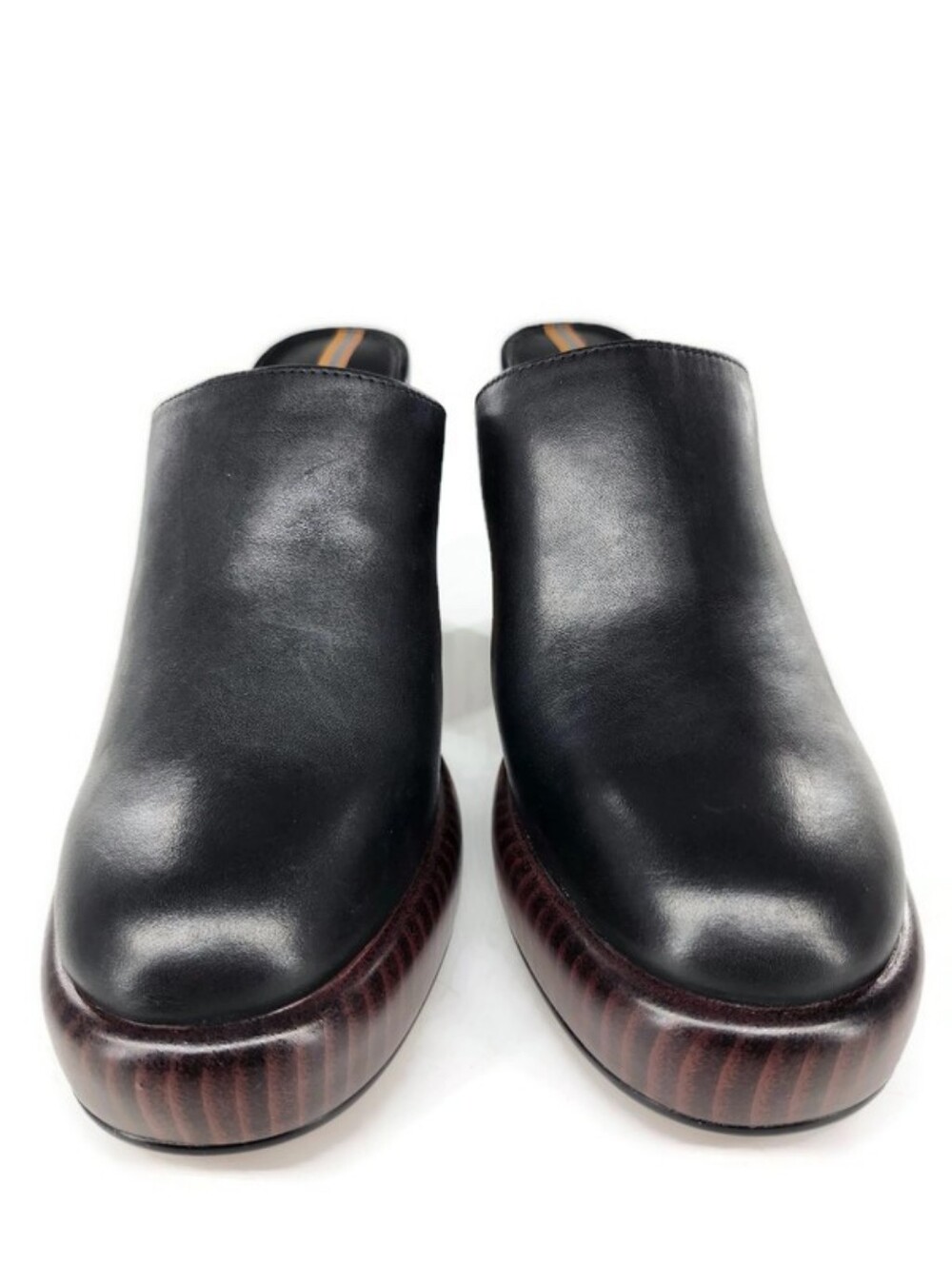 Sam Edelman Shiloh Black Leather Wood Look Block High Heel Platform Mule Clogs - Picture 5 of 11
